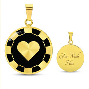 Heart Poker Chip Gambler Personalized Engraved Gold Circle Necklace Custom Name